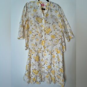 Vintage Pappagallo gunnie sack skirt & blouse set yellow floral cotton size M/L